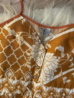 LENNI Orange Print Jumpsuit / bell bottom / Button Front / Size S